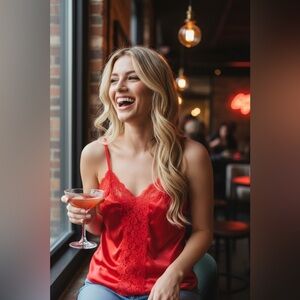 Vibrant Red Lace Camisole by bestform size medium Y2K 00s vintage slip